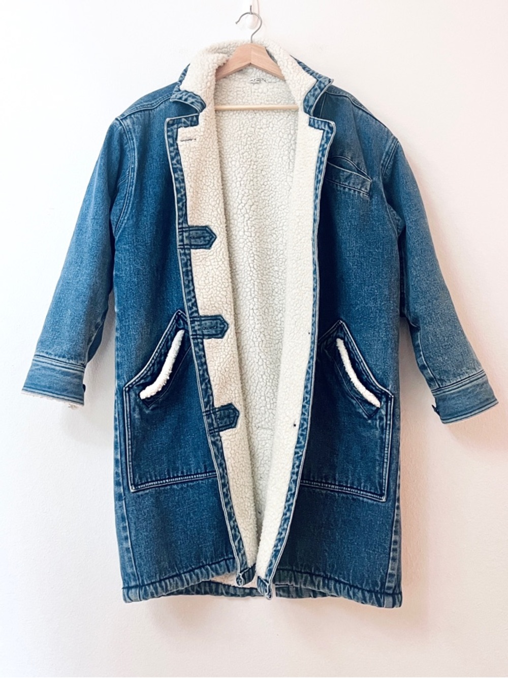 Vintage 80s era Oversized Denim Jacket Sherpa Lined Ranch Coat